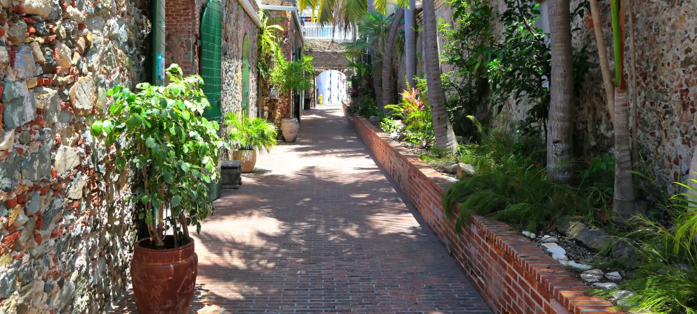 Scenic Charlotte Amalie historic center and shopping district