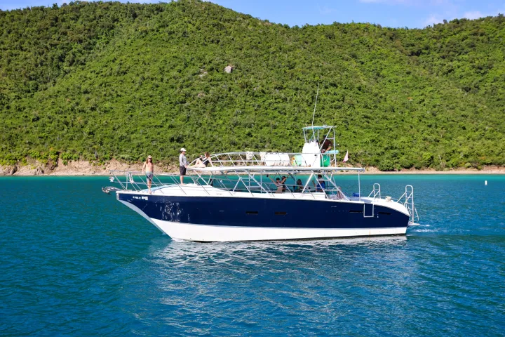 a small boat in a large body of water